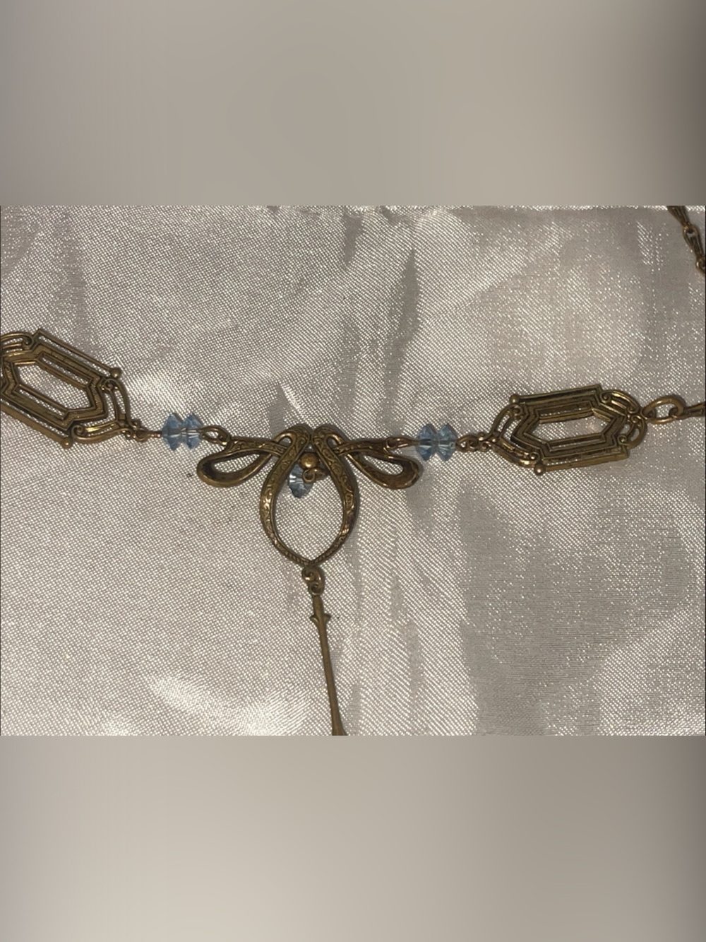 Delicate Art Deco Blue Crystal Bow Pendant Necklace - Women Jewelry - Picture 4 of 6